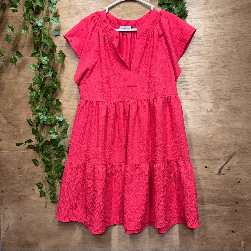 Calvin Klein Pink Ruffle Midi A-Line Dress